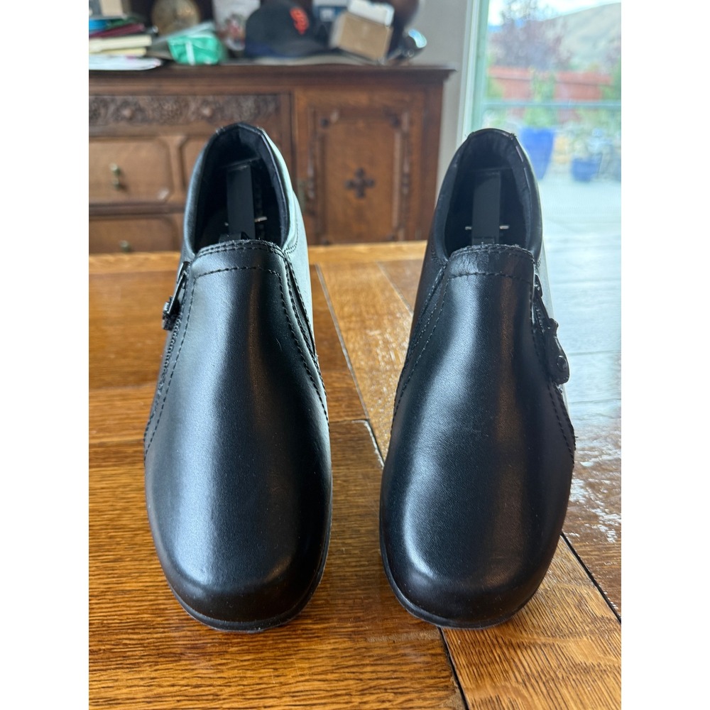 Dr. Scholls Marc Black Leather Zip Slip On Loafers Womens 9W Wide Comfort Shoes